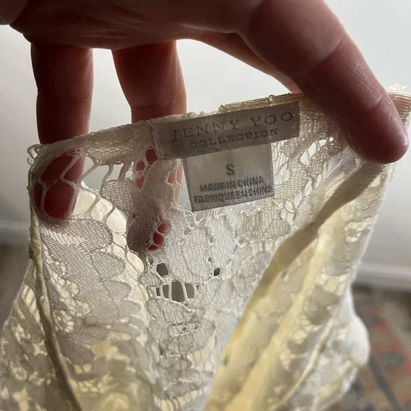 Jenny yoo cream lace cropped bottom back sheer top - Picture 6 of 7